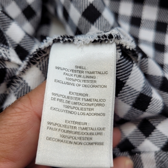 Young Land Knit to Woven Black & White Houndstooth Faux Fur Pea Coat Size 5 - Picture 12 of 14